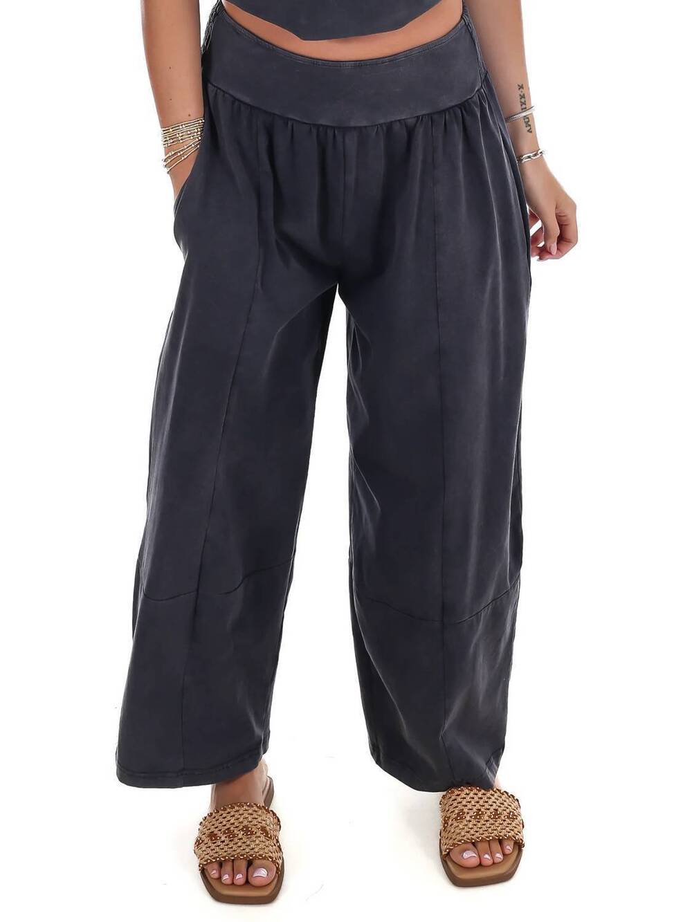 NEW EE:SOME worn in wide leg pants in ash black